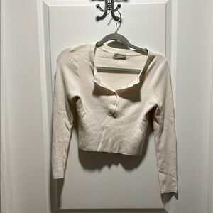 UO Cream Ribbed Button-Up Women's Top